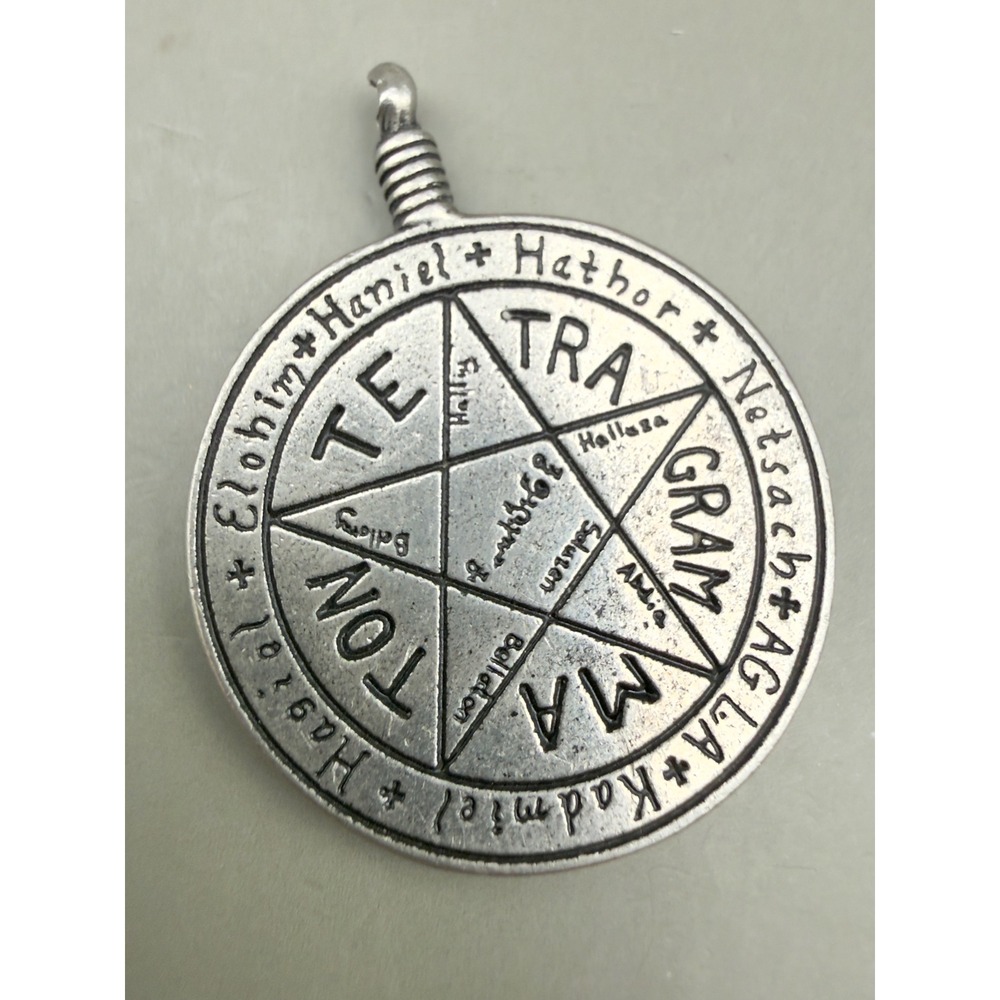 Tetragrammaton Pentagram Amulet Pendant Silver Tone Occult Esoteric Medallion